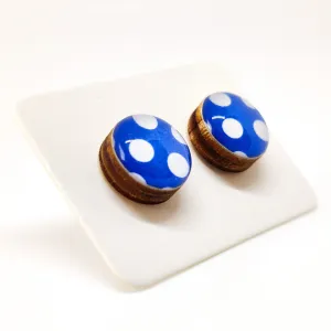 Cobalt Blue and White Polka Dot Stud Earrings by Candi Cove Designs