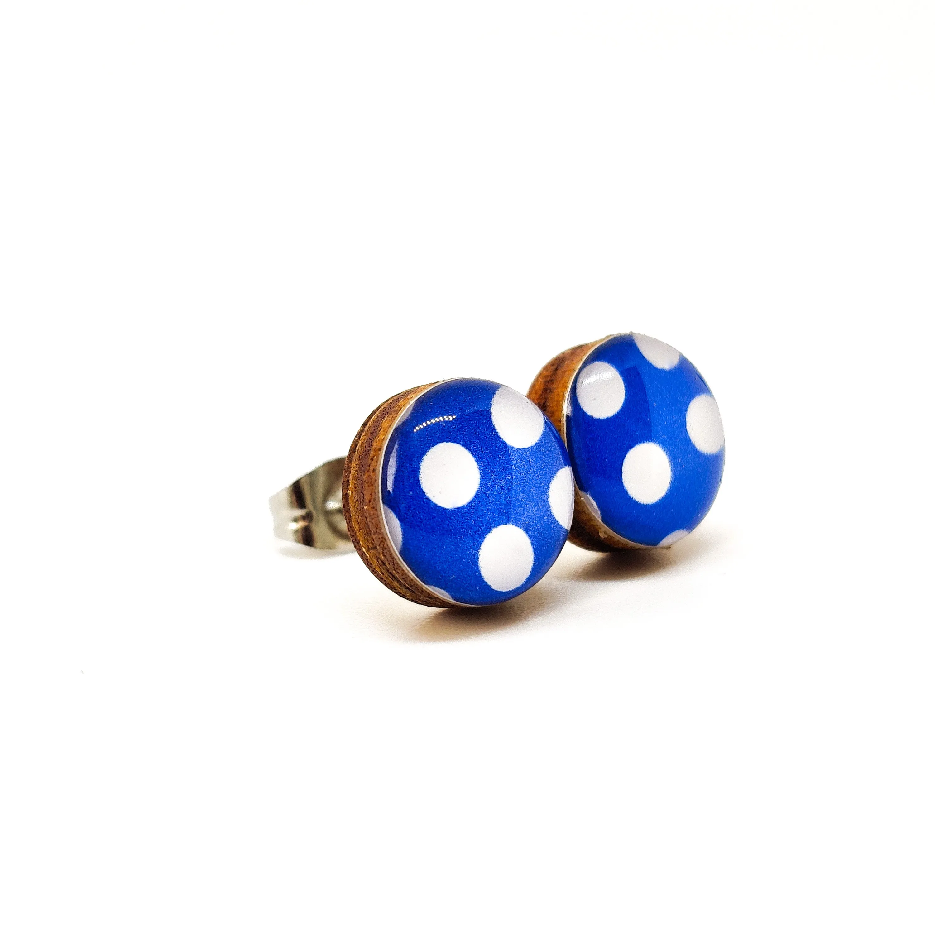 Cobalt Blue and White Polka Dot Stud Earrings by Candi Cove Designs