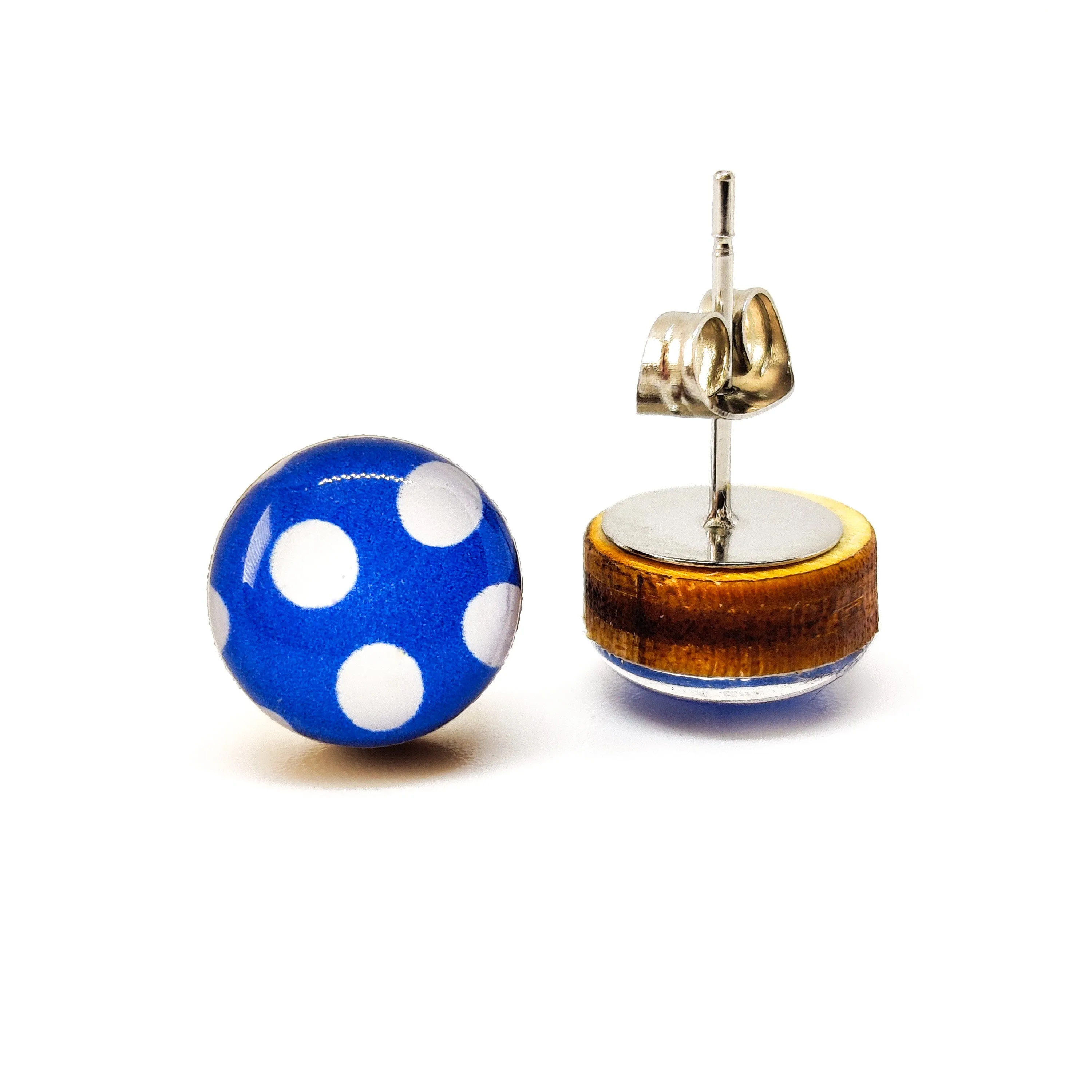 Cobalt Blue and White Polka Dot Stud Earrings by Candi Cove Designs