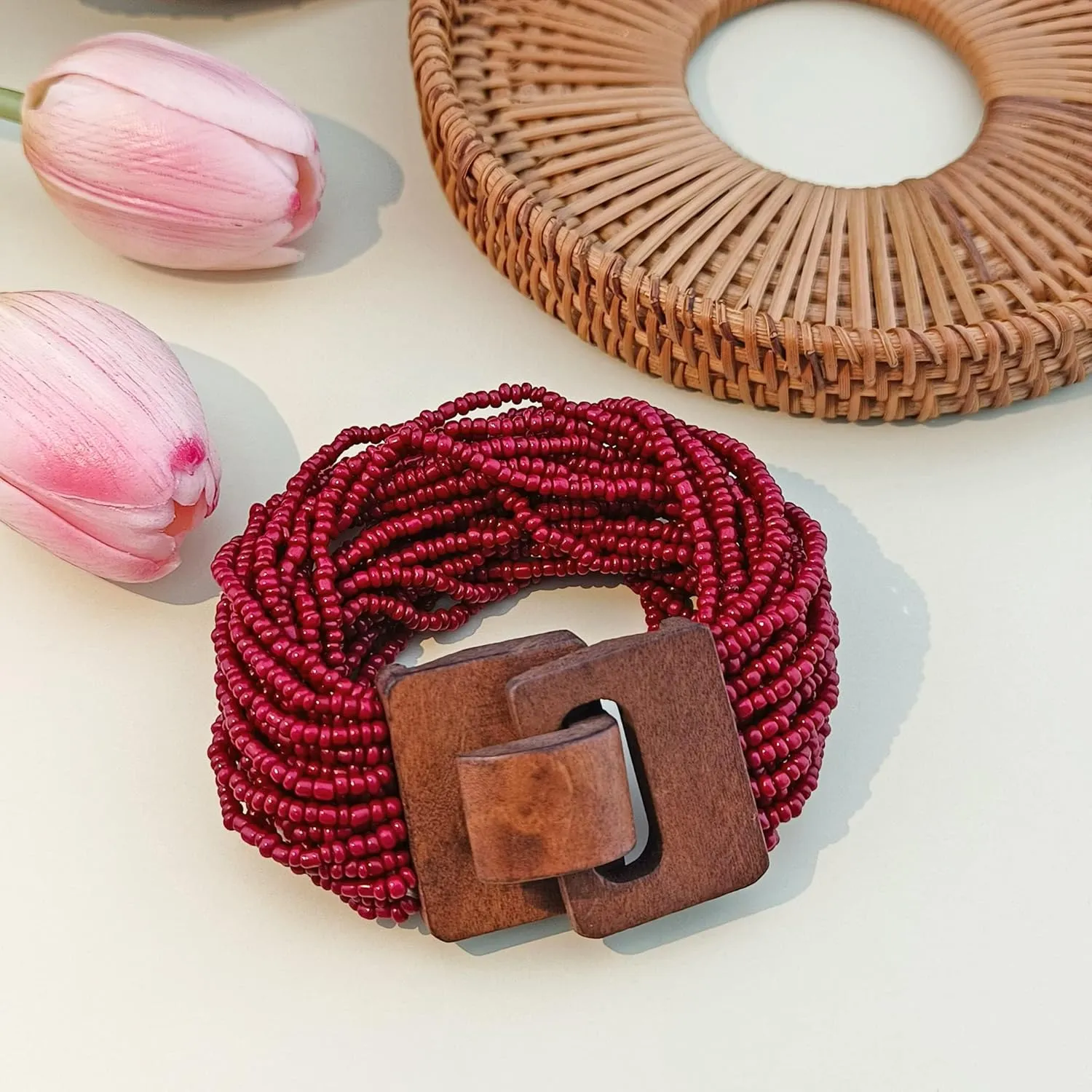 Coiris Multi Layers Seed Beads Wide Bangle Strand Bracelet for Women (BR1167)