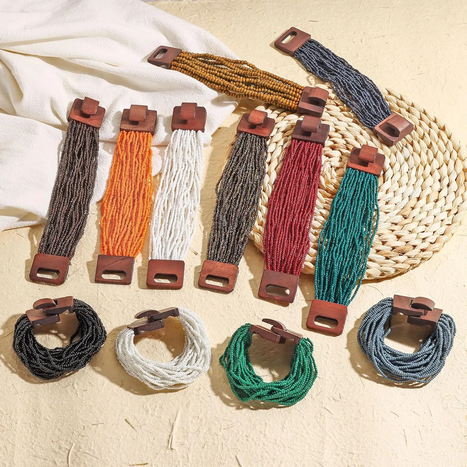Coiris Multi Layers Seed Beads Wide Bangle Strand Bracelet for Women (BR1167)