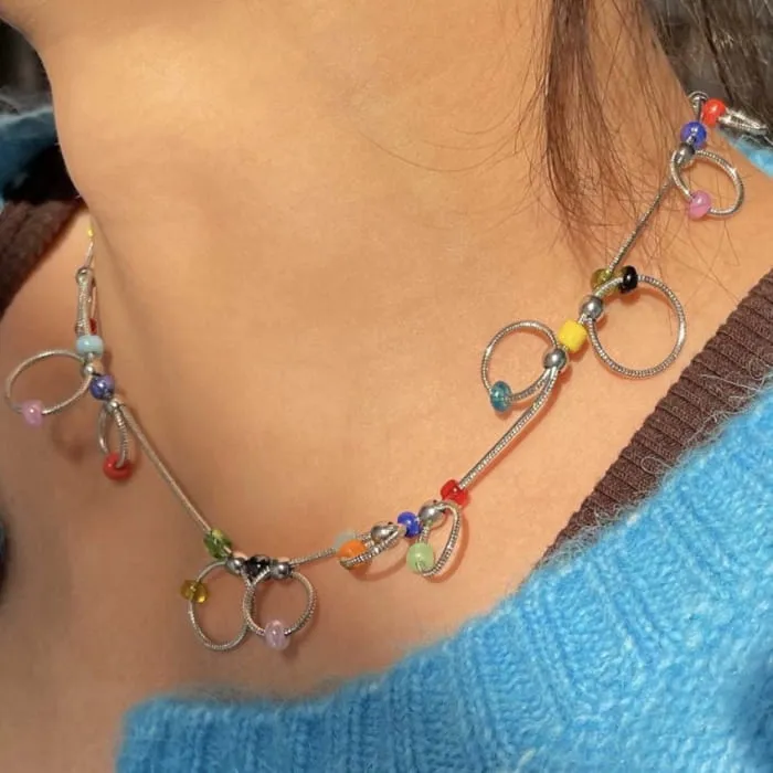 Colorful Beaded Chain Choker