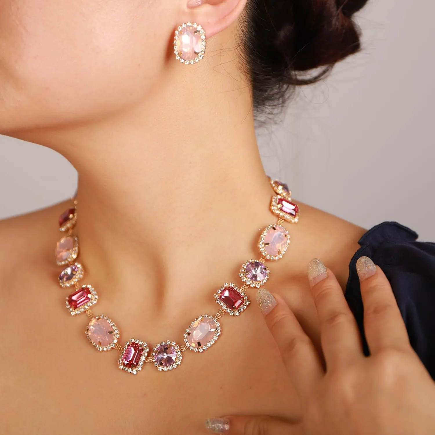 Colorful Crystal Beads Choker Chunky Necklace for Women Girls Sparkle Jewelry Prom Wedding Special Events