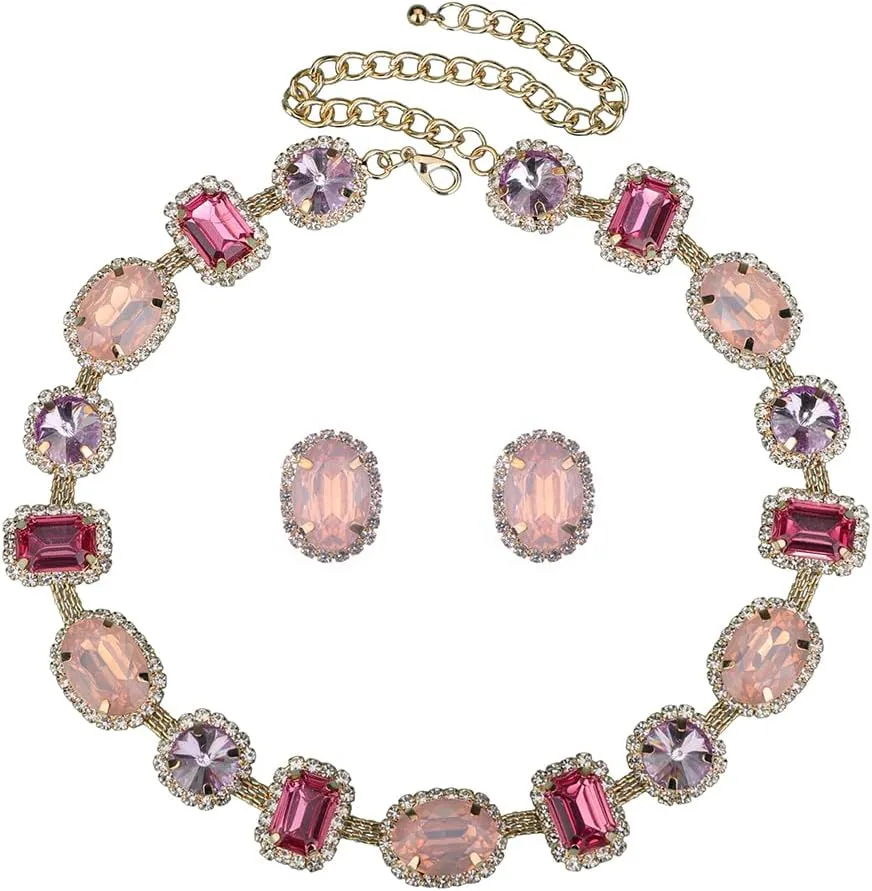 Colorful Crystal Beads Choker Chunky Necklace for Women Girls Sparkle Jewelry Prom Wedding Special Events