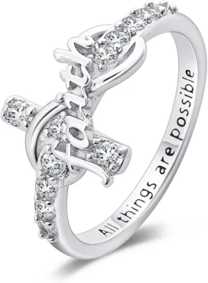 Cross Ring, S925 Sterling Silver Infinity Faith Ring Adjustable Infinity Faith Cross Wrap Ring Christian Fashion Band Ring for Women