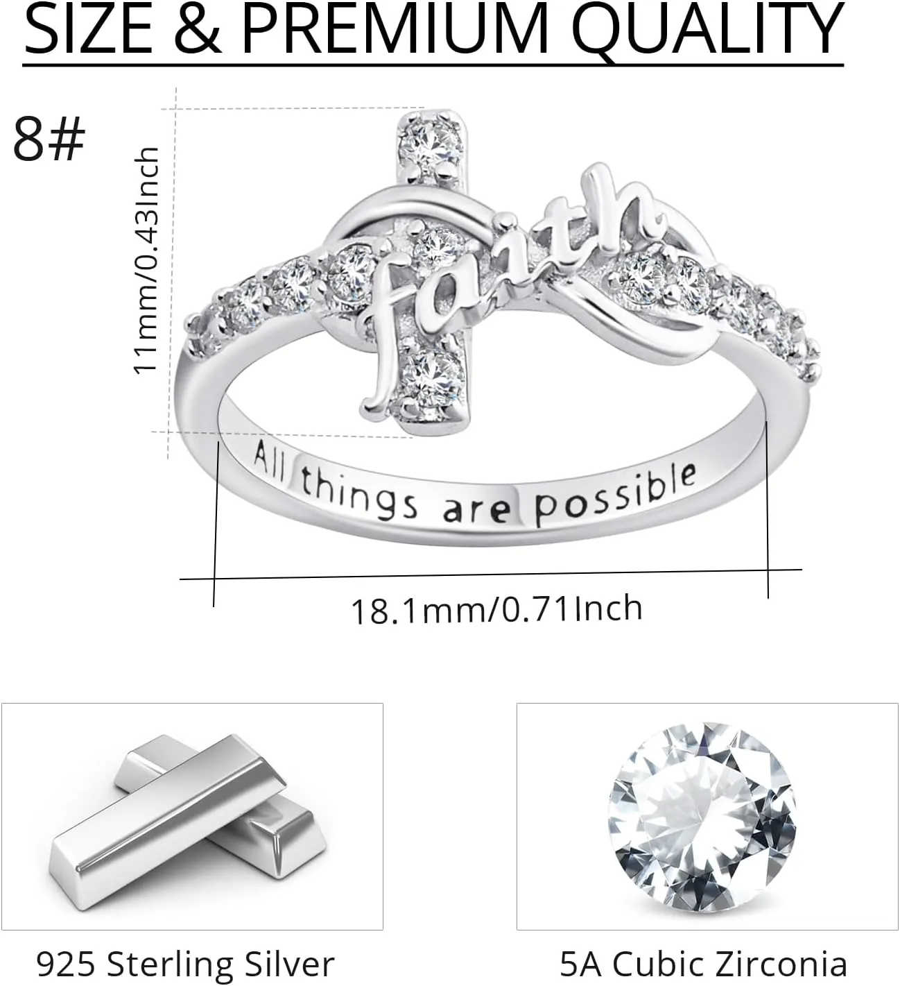 Cross Ring, S925 Sterling Silver Infinity Faith Ring Adjustable Infinity Faith Cross Wrap Ring Christian Fashion Band Ring for Women