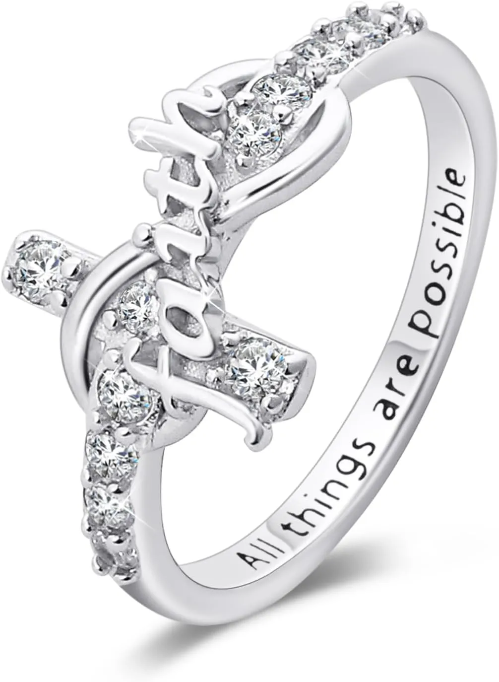 Cross Ring, S925 Sterling Silver Infinity Faith Ring Adjustable Infinity Faith Cross Wrap Ring Christian Fashion Band Ring for Women