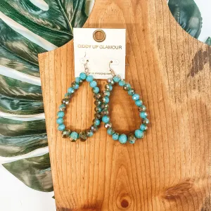 Crystal  Beaded Teardrop Earrings in Turquoise and Bronze Mix