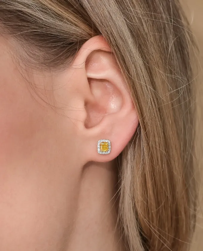 Cushion-Cut Deep-Yellow Diamond studs