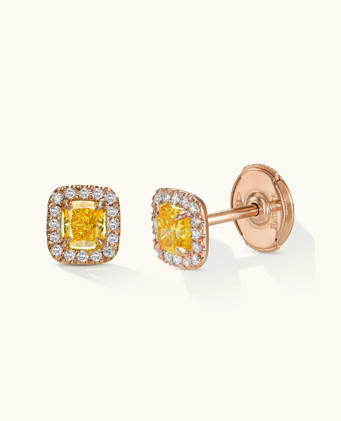 Cushion-Cut Deep-Yellow Diamond studs