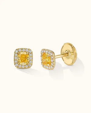 Cushion-Cut Deep-Yellow Diamond studs