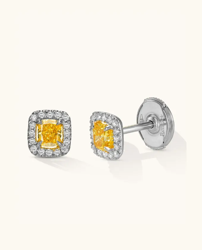 Cushion-Cut Deep-Yellow Diamond studs