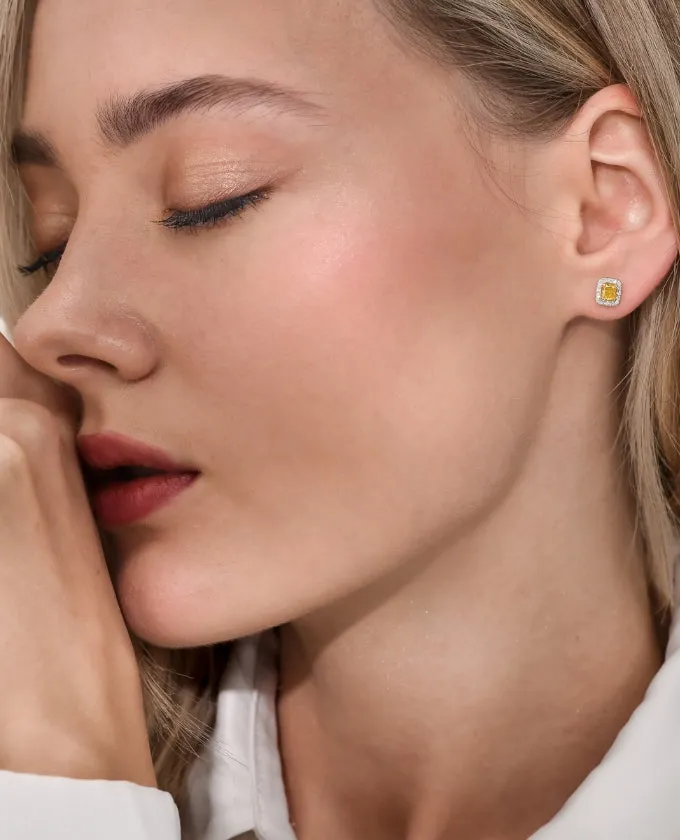 Cushion-Cut Deep-Yellow Diamond studs