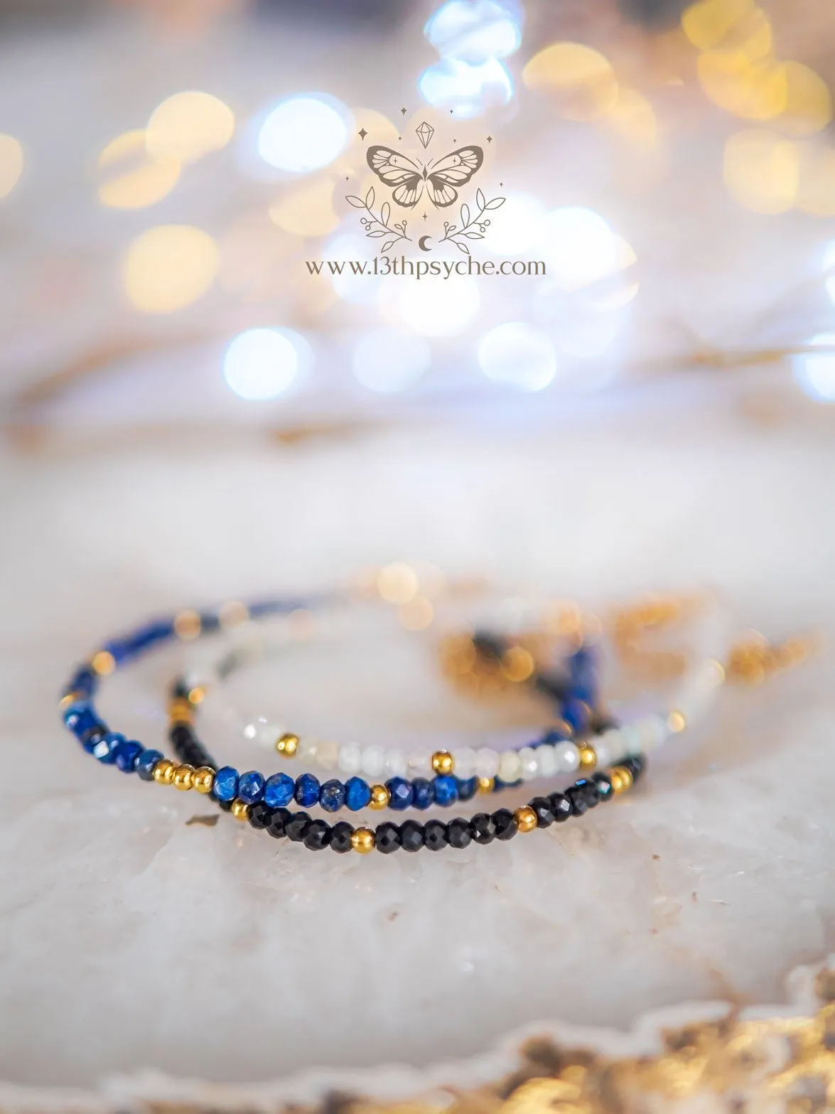 Dainty faceted Black Spinel gemstone bracelet