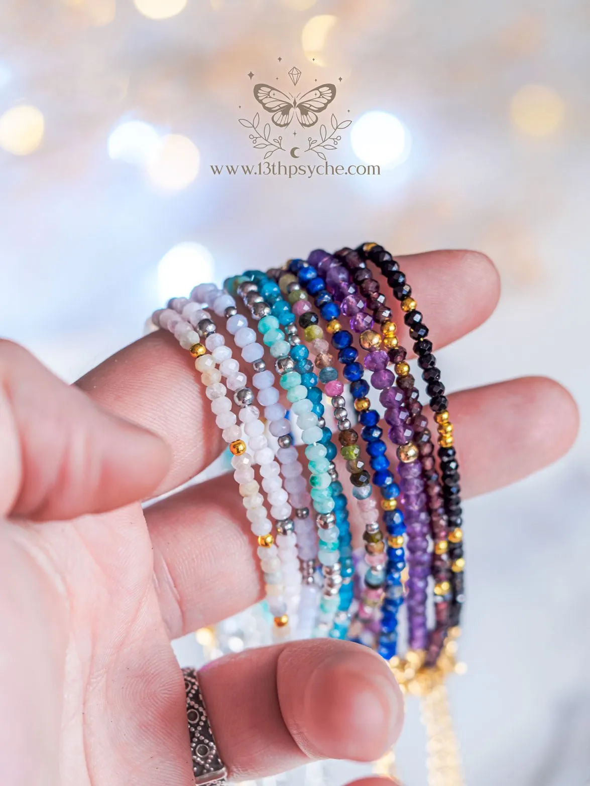Dainty faceted Black Spinel gemstone bracelet