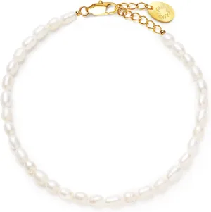 Dainty Pearl Beaded Bracelet for Women, 18K Gold PVD-Coated Pearl Bracelet Adjustable Beaded Bracelet White Everyday Pearl Jewelry Gifts for Women, 3-4mm x 5-6mm