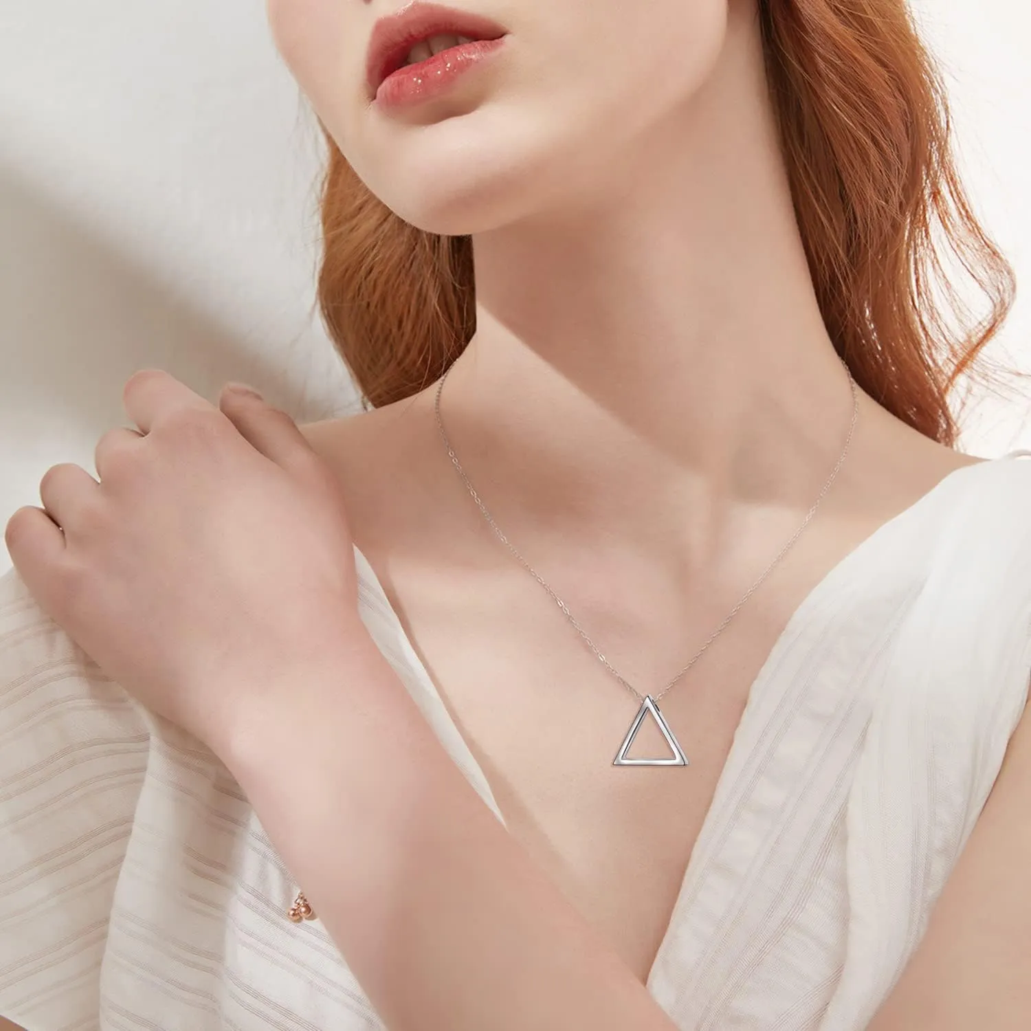 DAOCHONG 925 Sterling Silver Geometric Shapes Necklace Triangle/Rectangle/Rhombus/Circle Pendant Necklace for Women Jewelry Gifts
