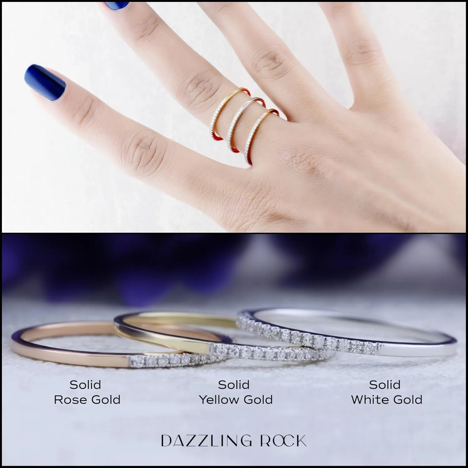 Dazzlingrock Collection 0.08 Cttw Round White Diamond Minimalist Stackable Wedding Band for Women in 10K Solid Gold