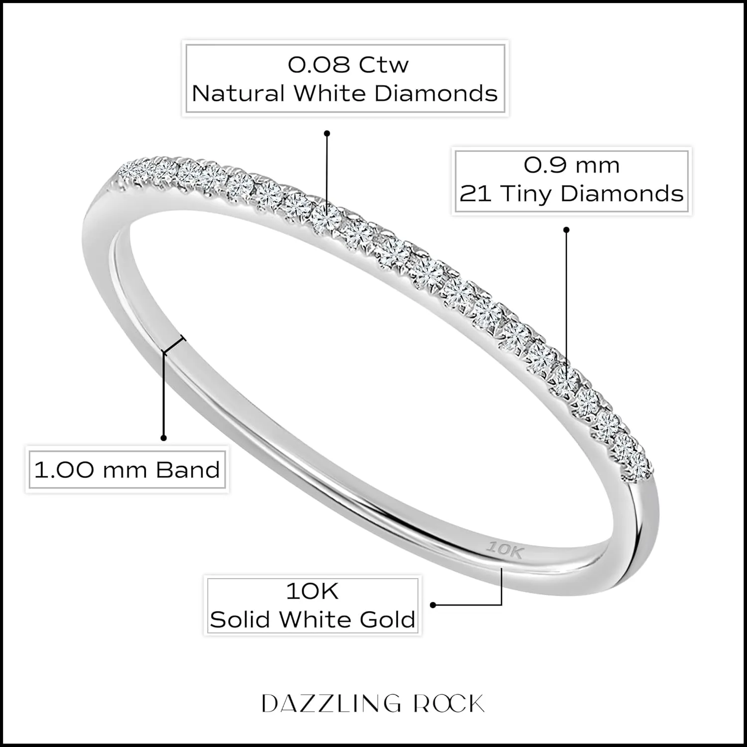 Dazzlingrock Collection 0.08 Cttw Round White Diamond Minimalist Stackable Wedding Band for Women in 10K Solid Gold