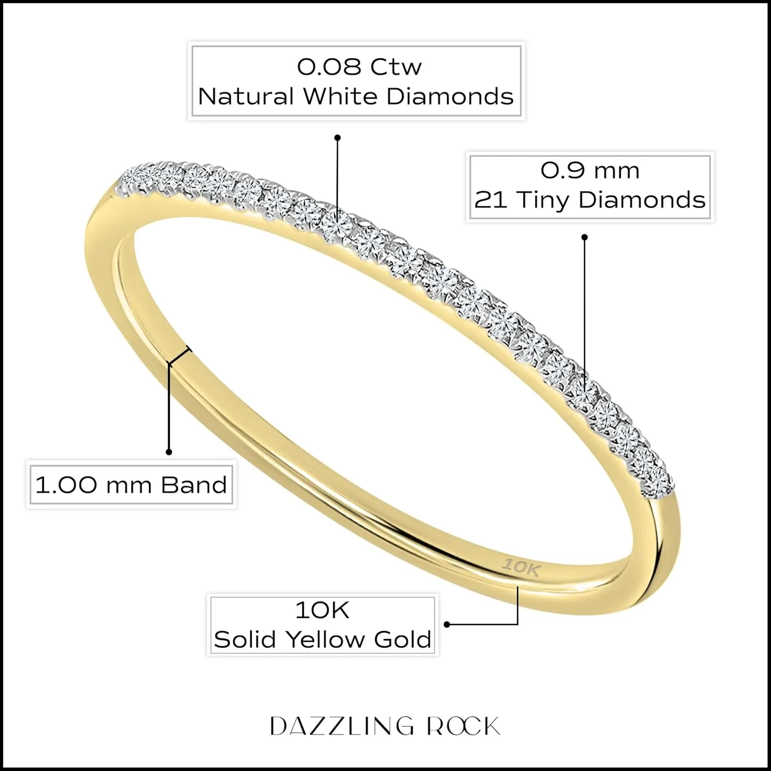 Dazzlingrock Collection 0.08 Cttw Round White Diamond Minimalist Stackable Wedding Band for Women in 10K Solid Gold