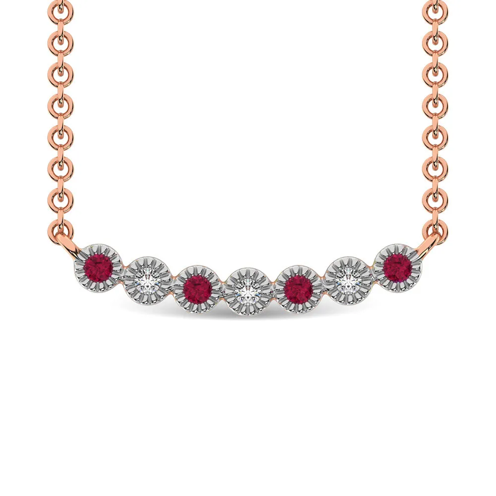 Diamond 1/10 Ct.Tw. And Ruby Fashion Necklace in 10K Rose Gold