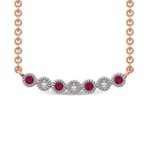 Diamond 1/10 Ct.Tw. And Ruby Fashion Necklace in 10K Rose Gold