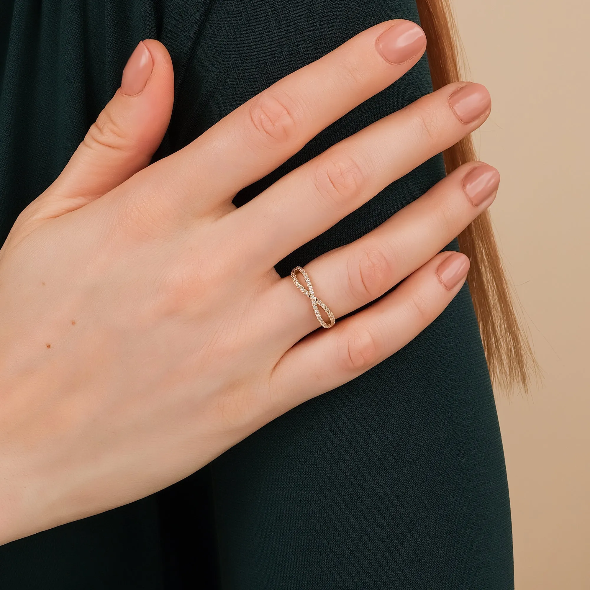 Diamond Crossover Gold Ring, Emily