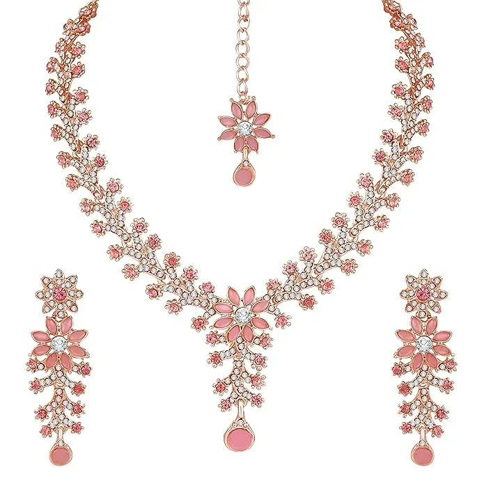 Diamond Necklace Jewelry Set for Women with Earrings and Maang Tikka for Wedding