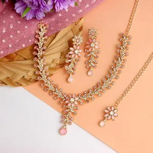 Diamond Necklace Jewelry Set for Women with Earrings and Maang Tikka for Wedding