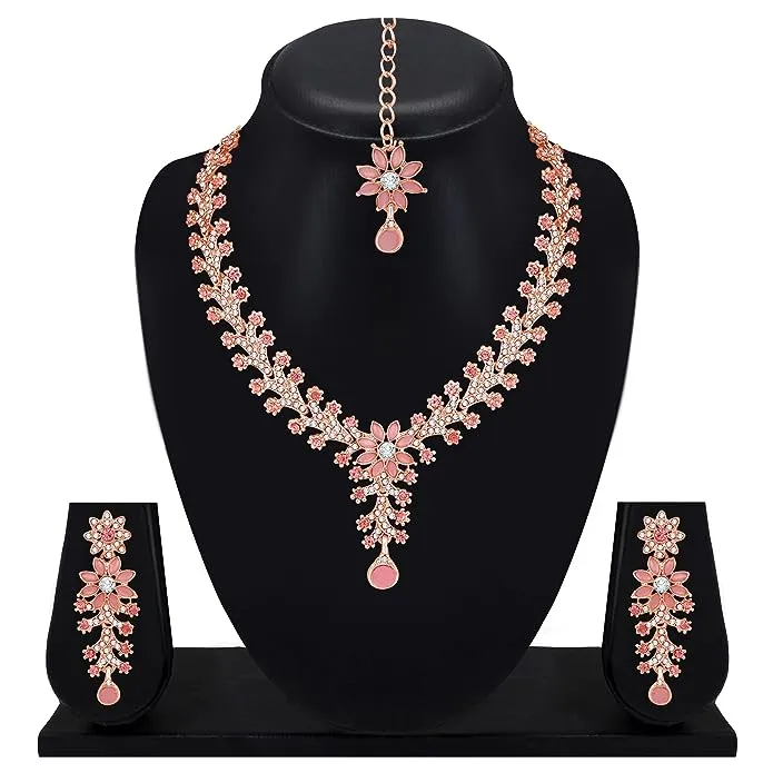 Diamond Necklace Jewelry Set for Women with Earrings and Maang Tikka for Wedding
