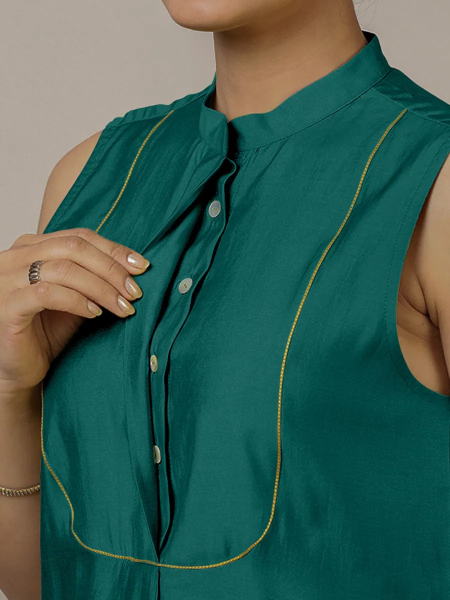 Eira x Rozaana | A Line Kurta w/ Mandarin Collar in Peacock Green | Coords or Only Kurta