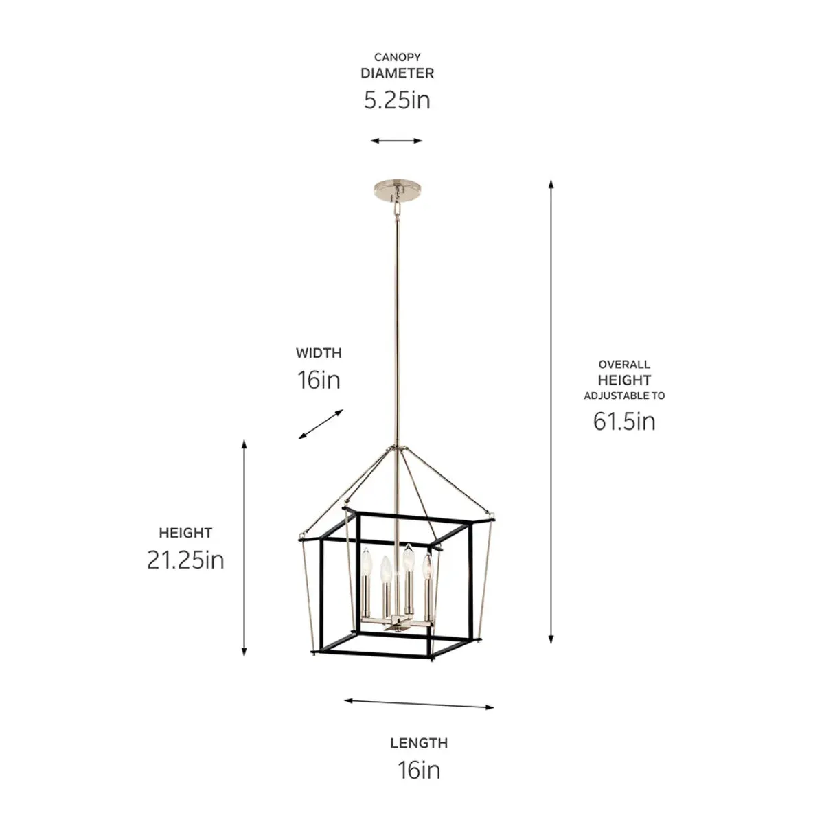 Eisley 21" 4-Light Pendant Light, Black and Polished Nickel Finish