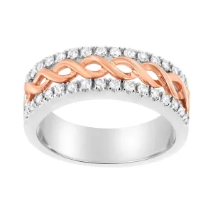 Elegant 10K White and Rose Gold Infinity Diamond Ring with Split Shank Design and 1/3 Carat Total Weight