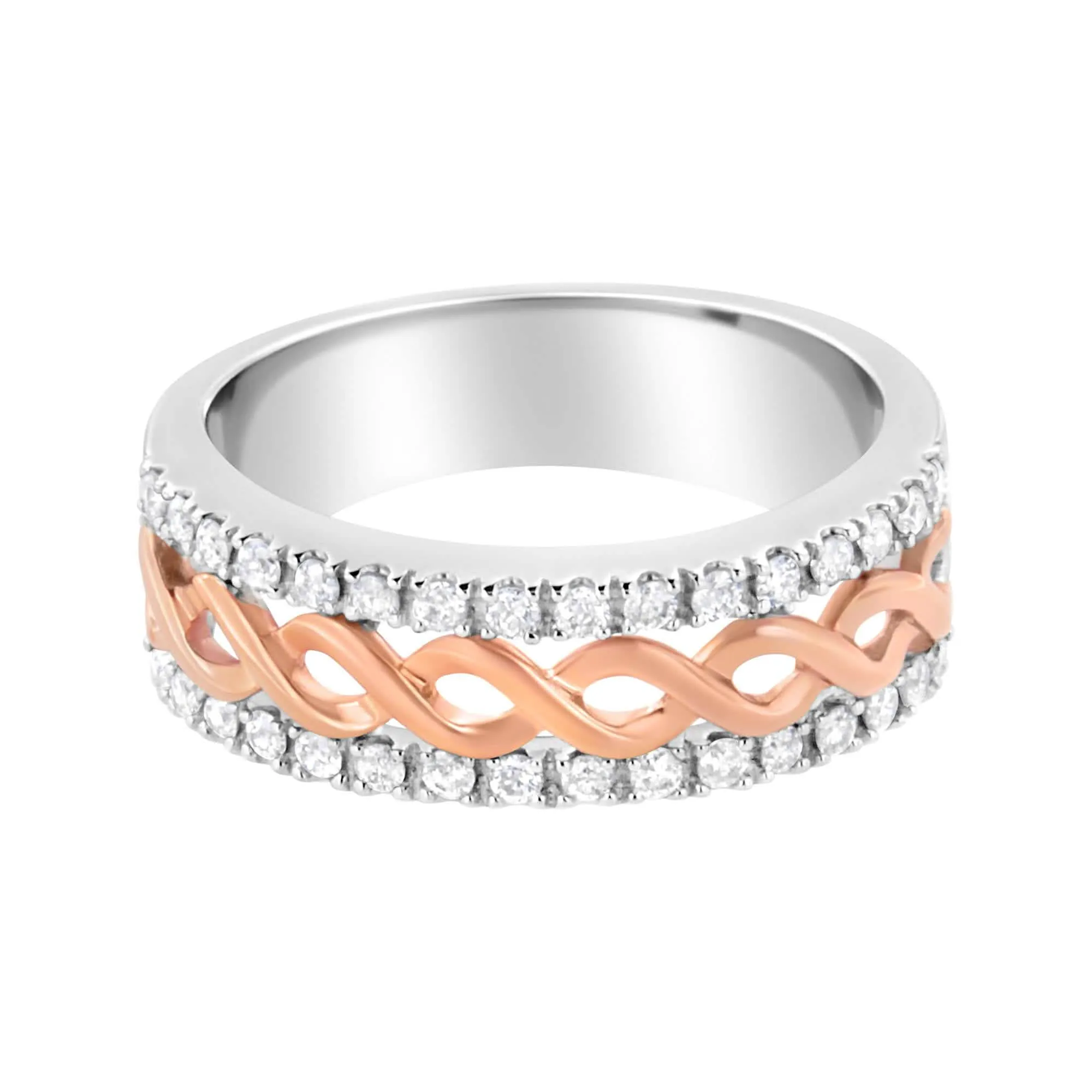 Elegant 10K White and Rose Gold Infinity Diamond Ring with Split Shank Design and 1/3 Carat Total Weight