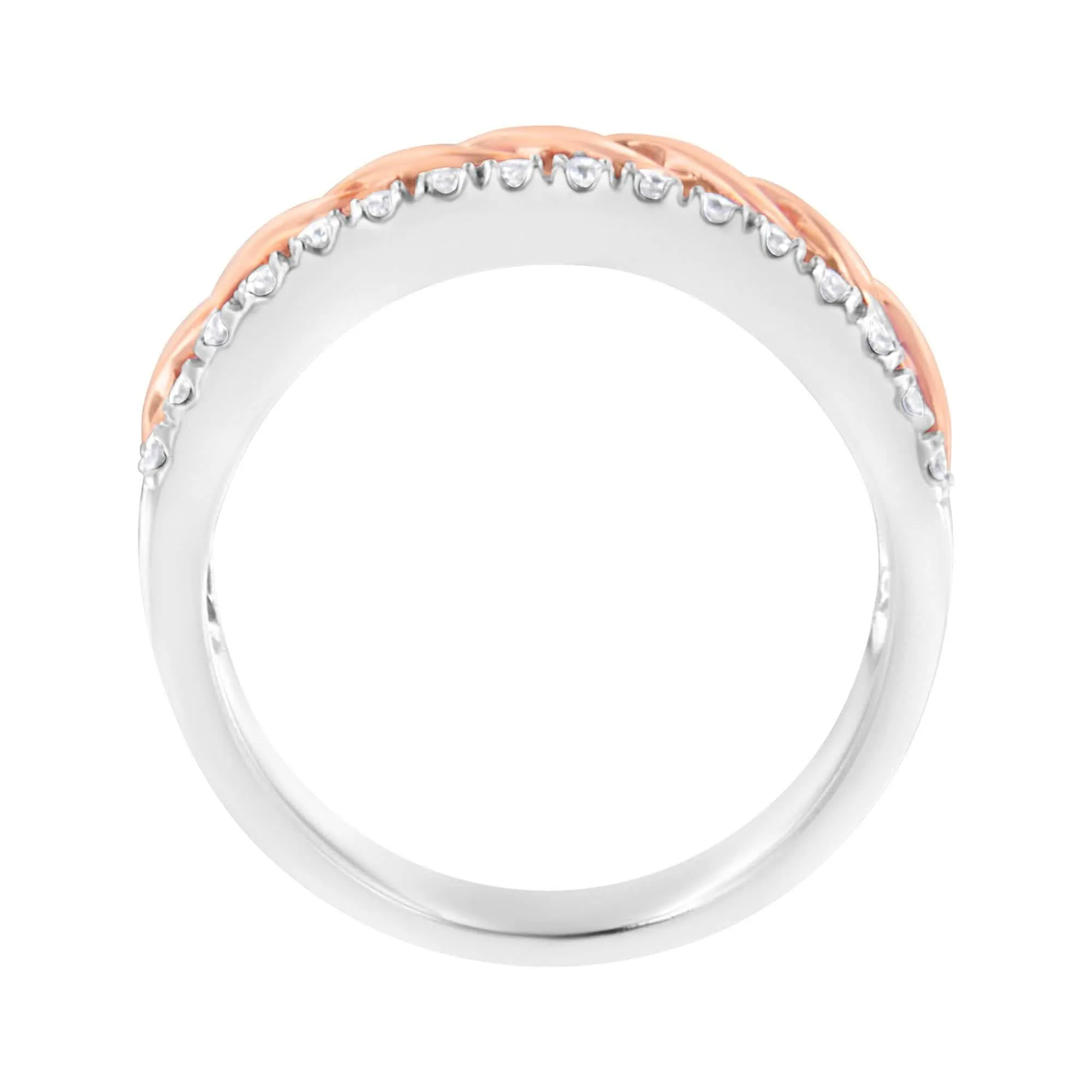 Elegant 10K White and Rose Gold Infinity Diamond Ring with Split Shank Design and 1/3 Carat Total Weight