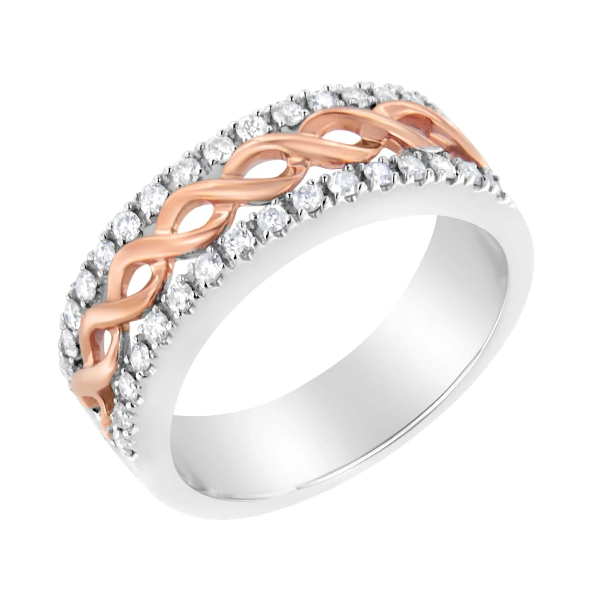 Elegant 10K White and Rose Gold Infinity Diamond Ring with Split Shank Design and 1/3 Carat Total Weight