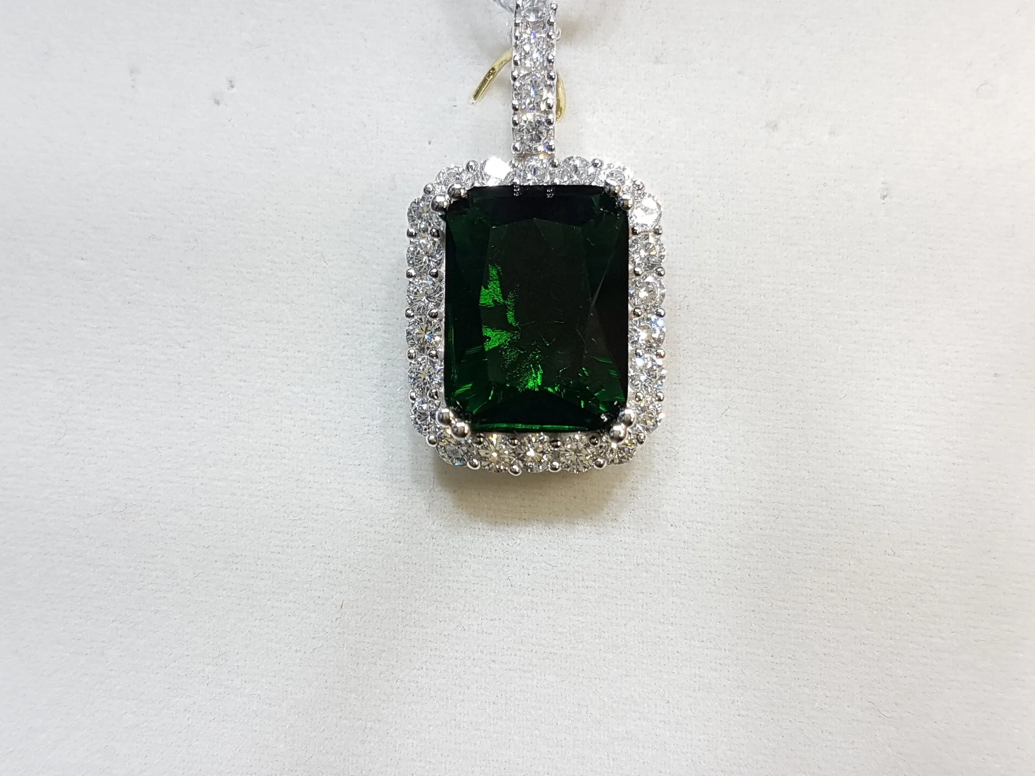 Emerald Cut Gemstone with Cubic Zirconia Pendant (Silver)