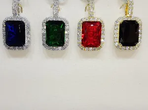 Emerald Cut Gemstone with Cubic Zirconia Pendant (Silver)