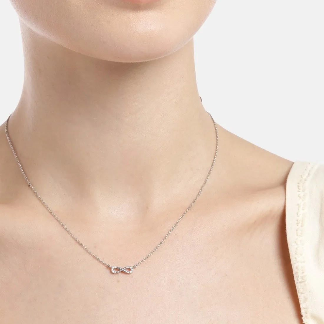 Eternal Radiance Rhodium-Plated CZ 925 Sterling Silver Infinity Necklace