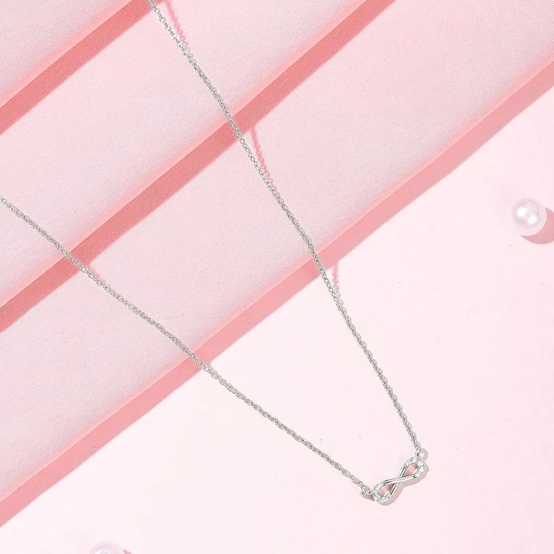 Eternal Radiance Rhodium-Plated CZ 925 Sterling Silver Infinity Necklace