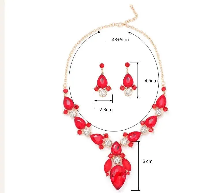 Exquisite Crystal Water Drop Wedding Party Jewelry Set Colorful Rhinestone Bridal Necklace Earrings Sets Accessories