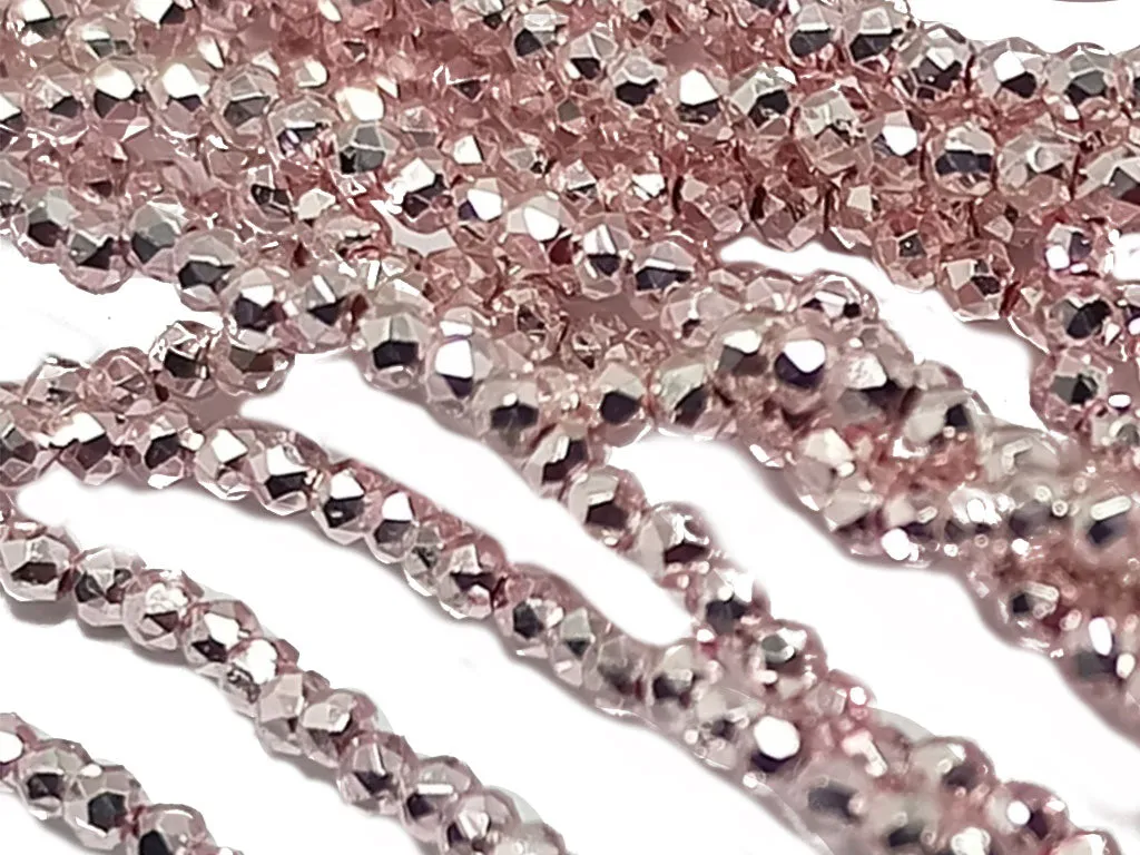 Flamingo Pink Metallic Spherical Faceted Glass Crystal Beads