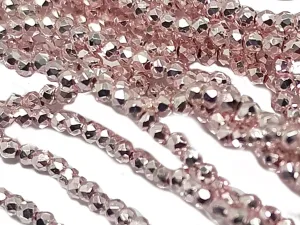 Flamingo Pink Metallic Spherical Faceted Glass Crystal Beads