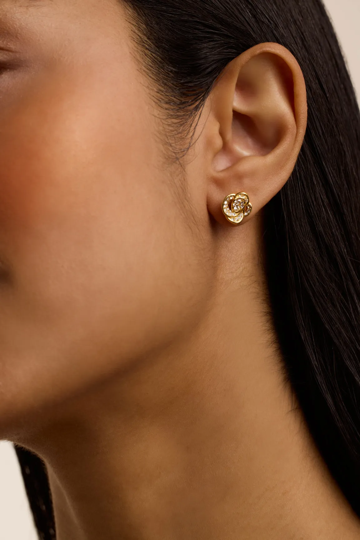 Florine Crystal Flower Stud Earrings Gold