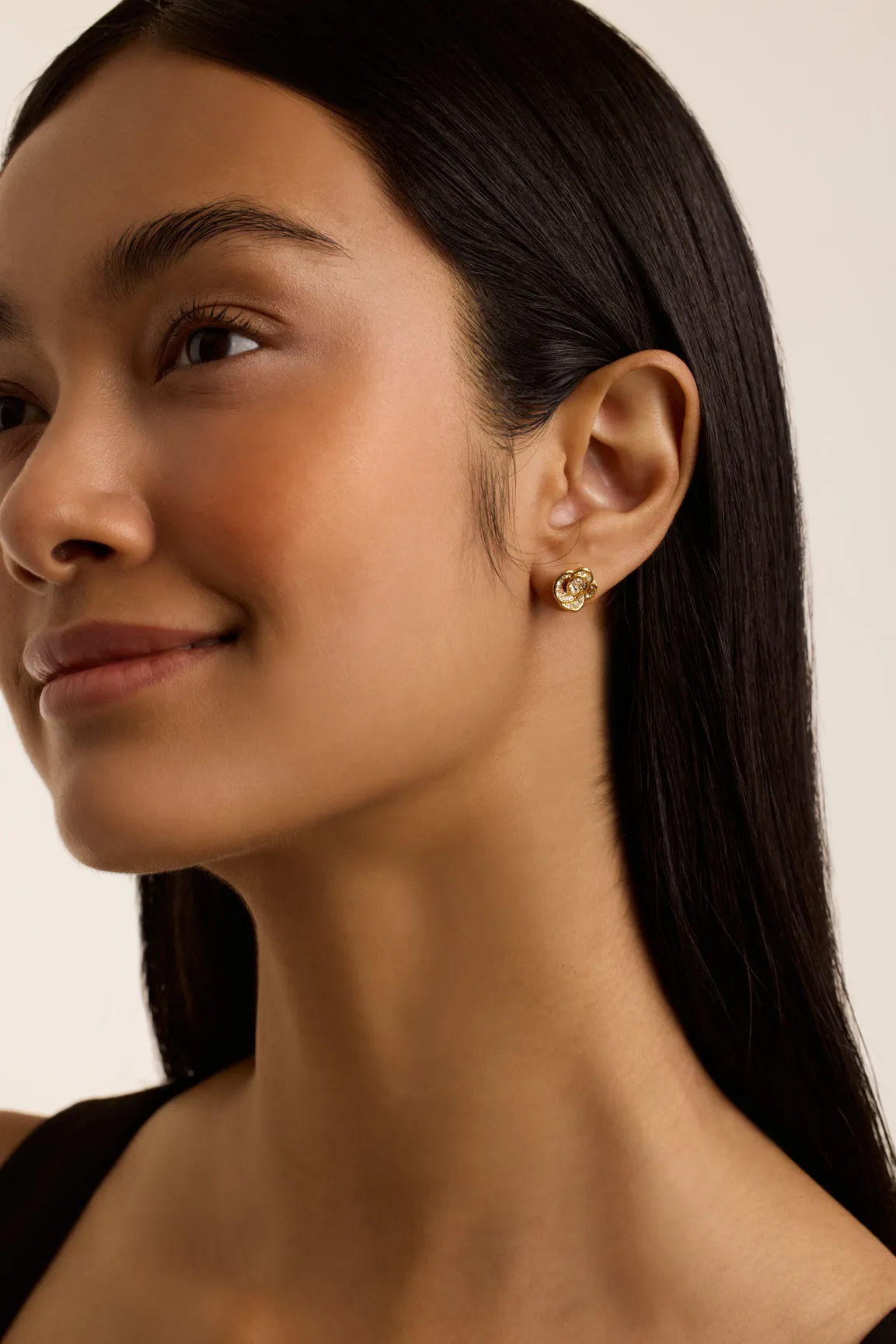 Florine Crystal Flower Stud Earrings Gold