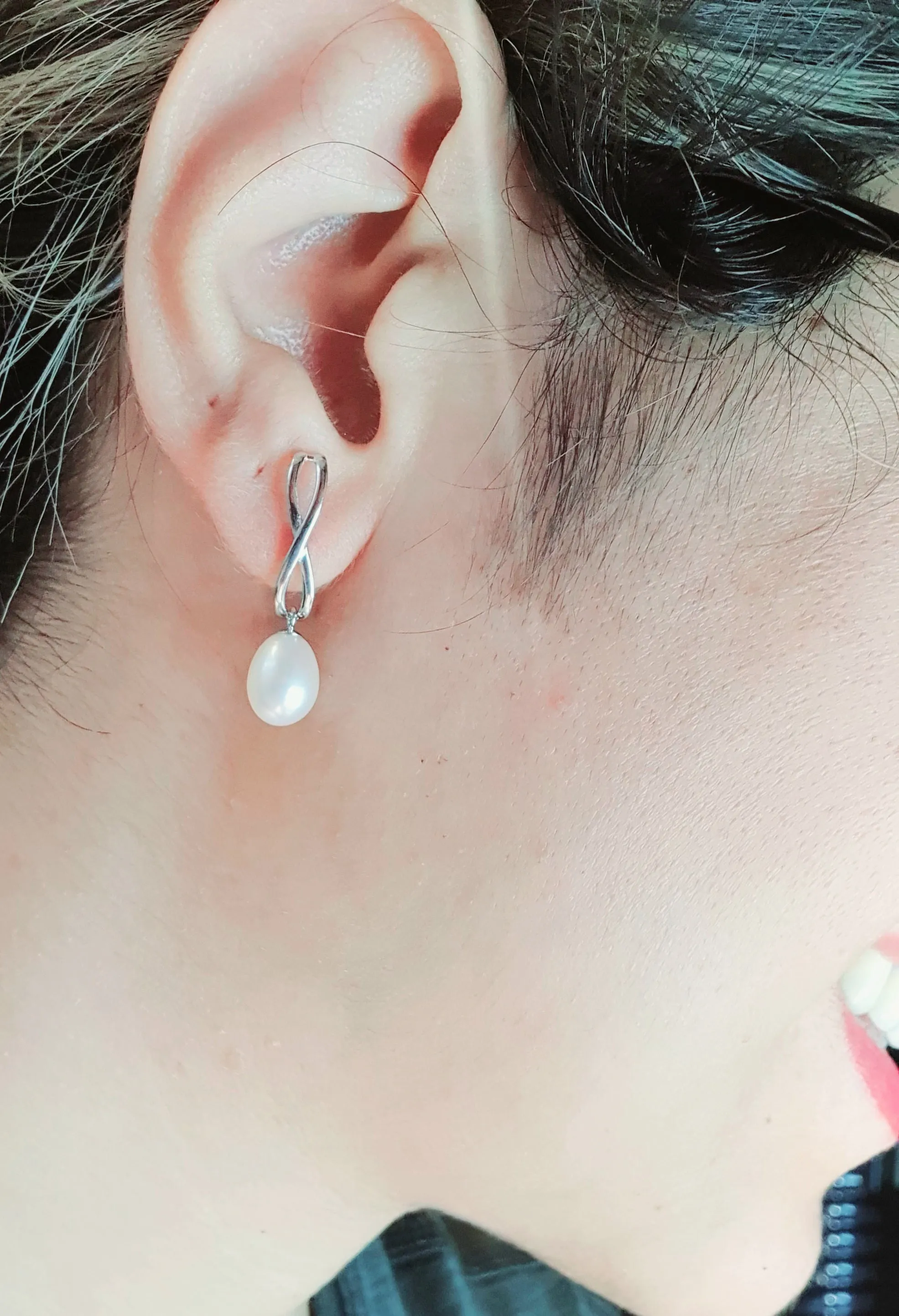 Freshwater Pearl Infinity Stud Earring, Sterling Silver