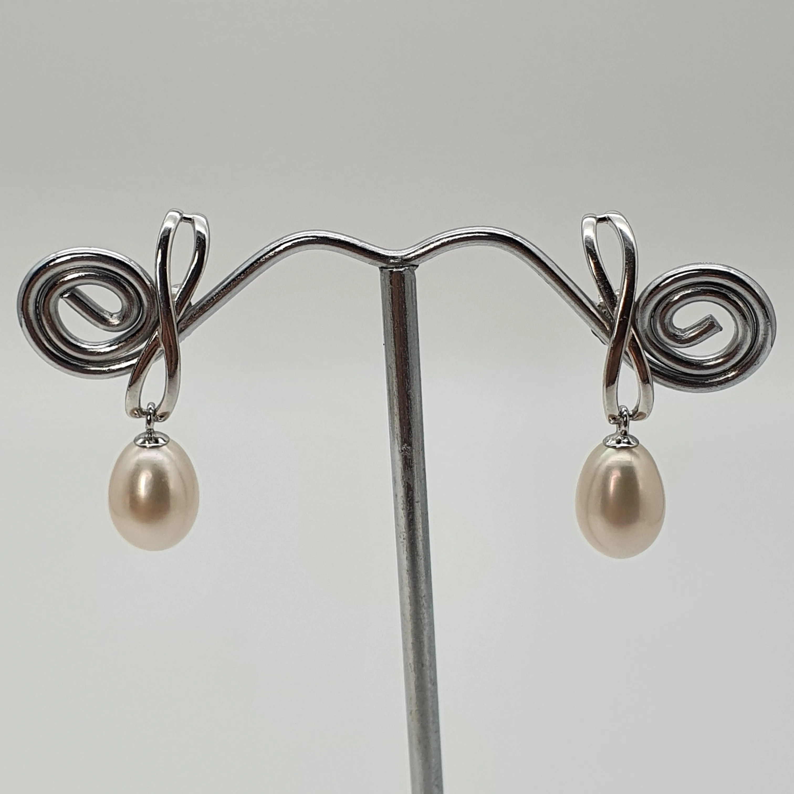 Freshwater Pearl Infinity Stud Earring, Sterling Silver