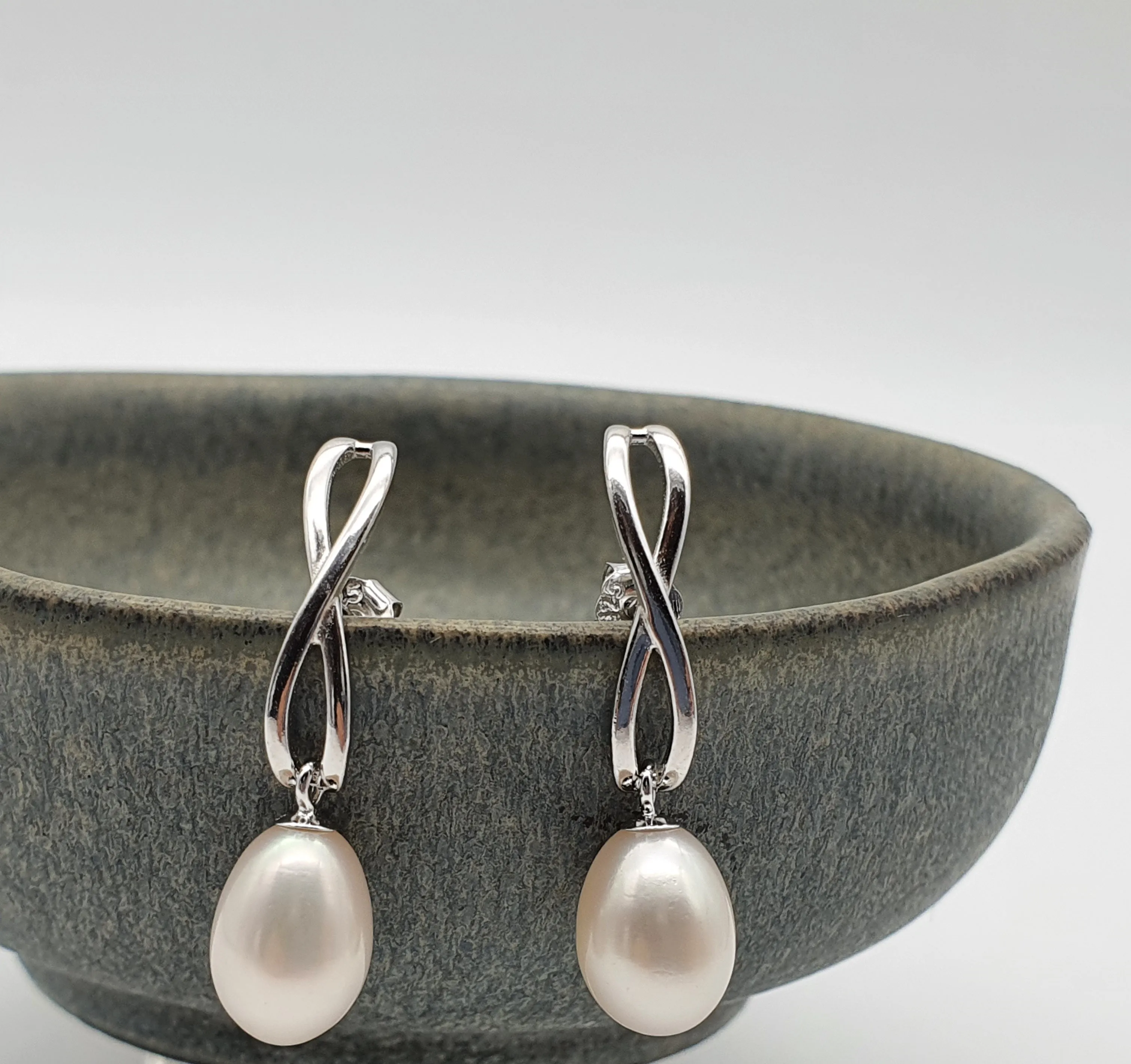 Freshwater Pearl Infinity Stud Earring, Sterling Silver