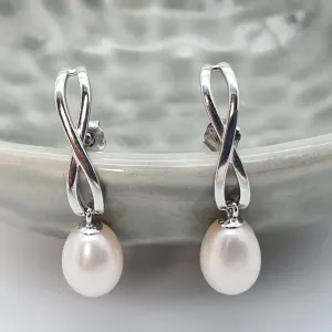 Freshwater Pearl Infinity Stud Earring, Sterling Silver