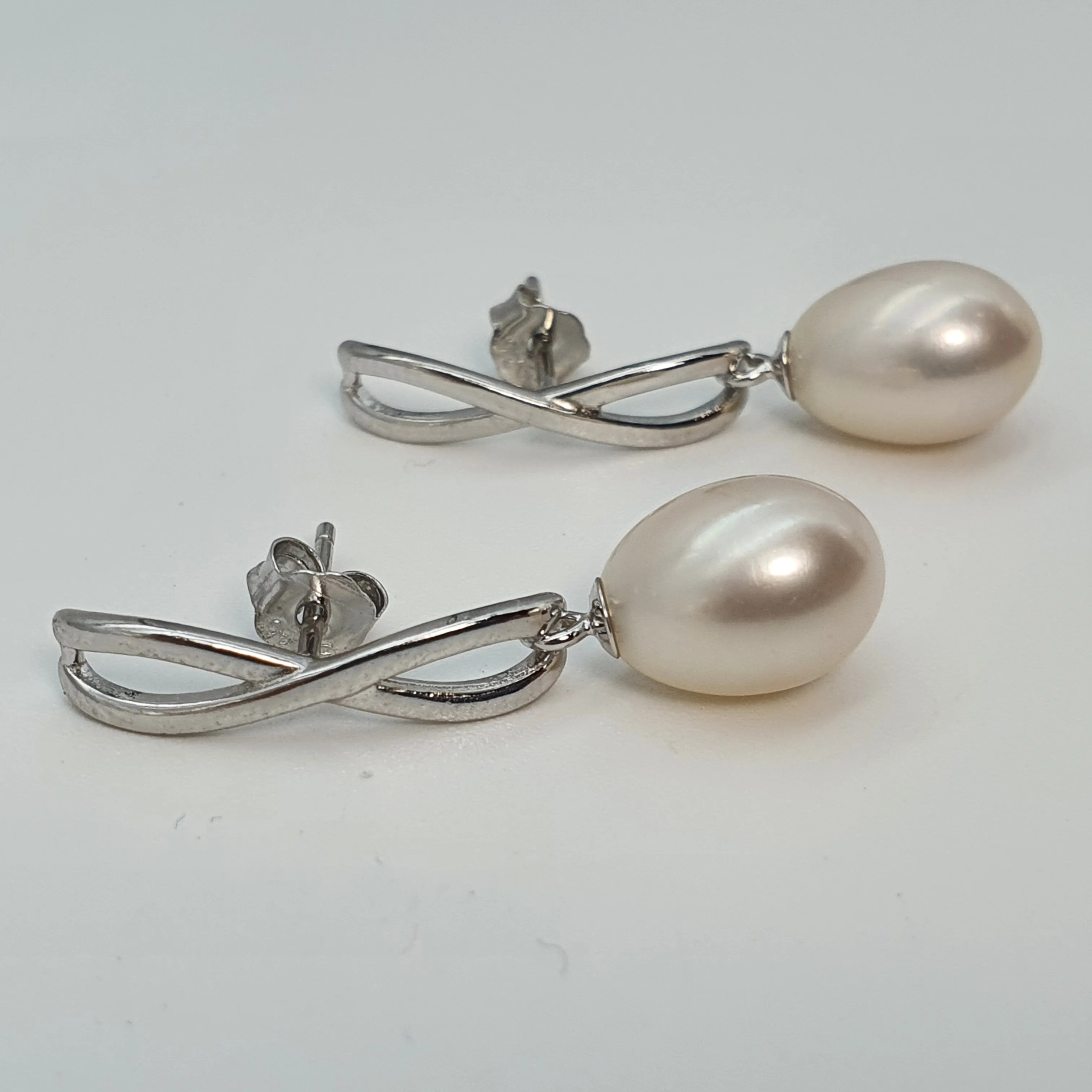 Freshwater Pearl Infinity Stud Earring, Sterling Silver